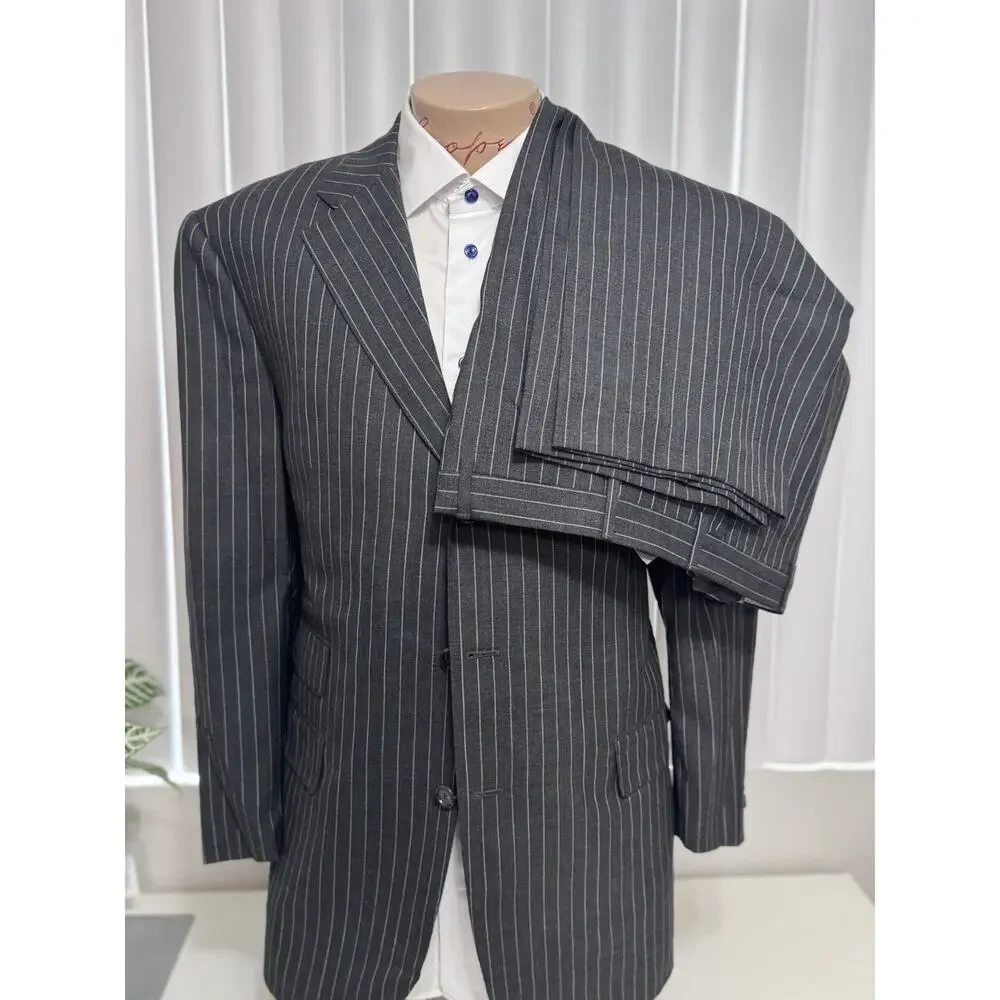Alfred Dunhill Mens Gray Rainbow Striped 2 Piece Suit 46S Pants 38/25